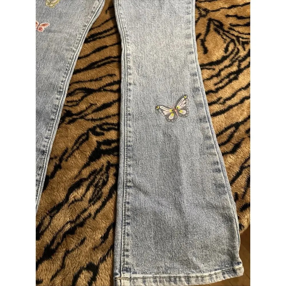Girl’s Size 14 High Rise Flare Jeans Old Navy Butterfly Embroidered NWT School